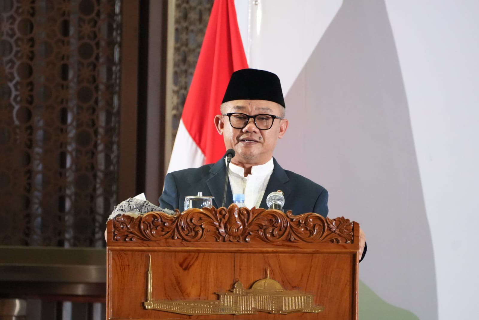 Mendikdasmen Abdul Mu'ti pada peringatan 1 Muharam tingkat kenegaraan di Masjid Istiqlal, Jakarta, Kamis (26/6/2025). Foto(HumasKemenag)