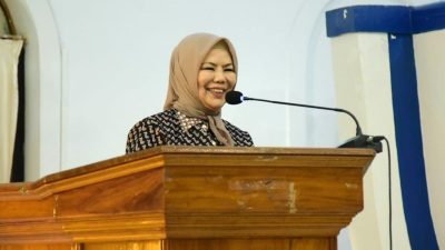 Wakil Gubernur Gorontalo Idah Syahidah Rusli Habibie saat memberikan sambutan pada HUT ke-91 Jemaat Imanuel Gorontalo, Senin malam (25/8/2025). (Foto – Diskominfotik).