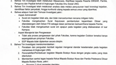Mapala Butaiyo Nusa Dapat Rekomendasi Pembekuan  Usai Tragedi Diksar UNG