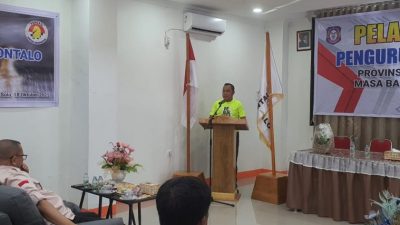 Danial Ibrahim, Kadispora Gorontalo saat memberikan sambutan. Foto (Fokusnews.co.id)