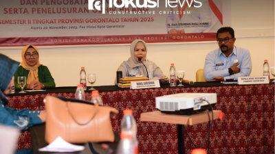 Wagub Idah Syahidah Rusli Habibie saat memberikan sambutan pada kegiatan Validasi Data Penemuan Kasus dan Pengobatan HIV-AIDS serta Penelusuran ODIV Hilang Semester II Tingkat Provinsi Gorontalo yang berlangsung di Hotel Fox, Kamis (20/11/2025). Foto –Diskominfotik.